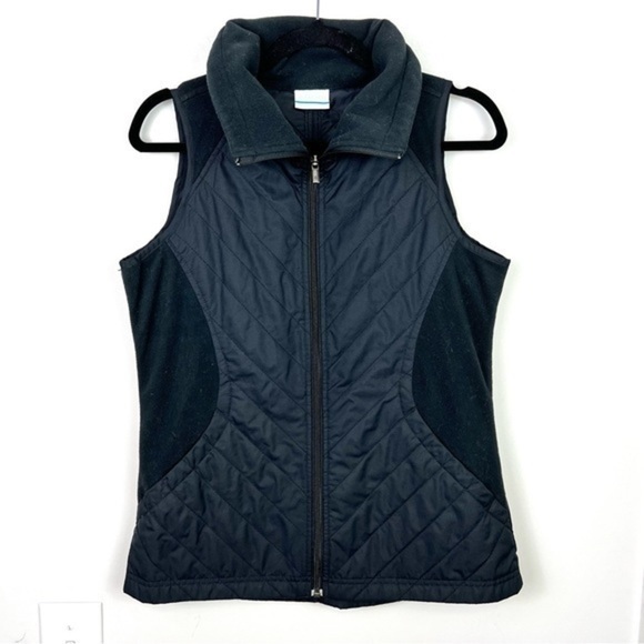 Columbia Mix Quilted Fleece Vest Black Collared Full Zip womens size small - Picture 1 of 11